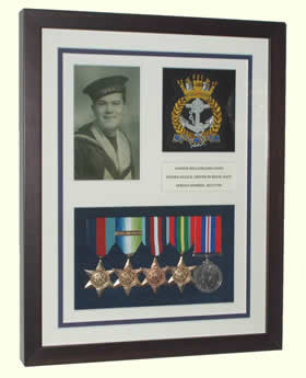 Example of a medal display mounted in a frame