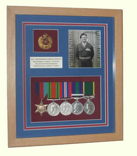 Example of a medal display mounted in a frame