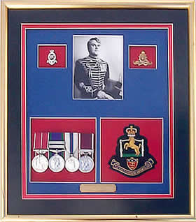 Example of a medal display mounted in a frame